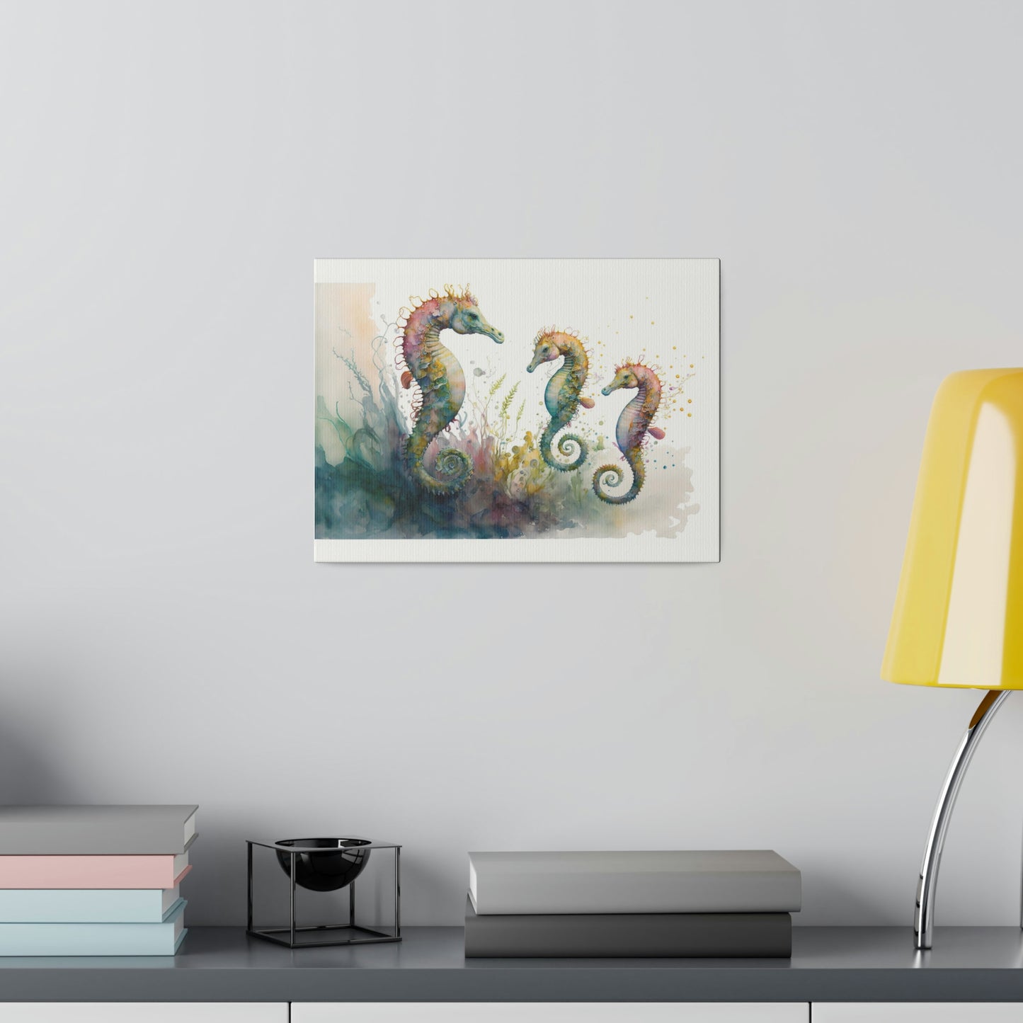 Watercolor 3 Seahorse painting Matte Canvas, Stretched, 0.75"