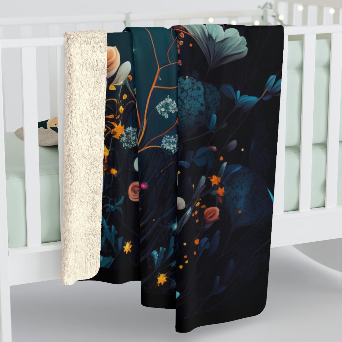 Crescent moon butterflies and wilds flowers Sherpa Fleece Blanket