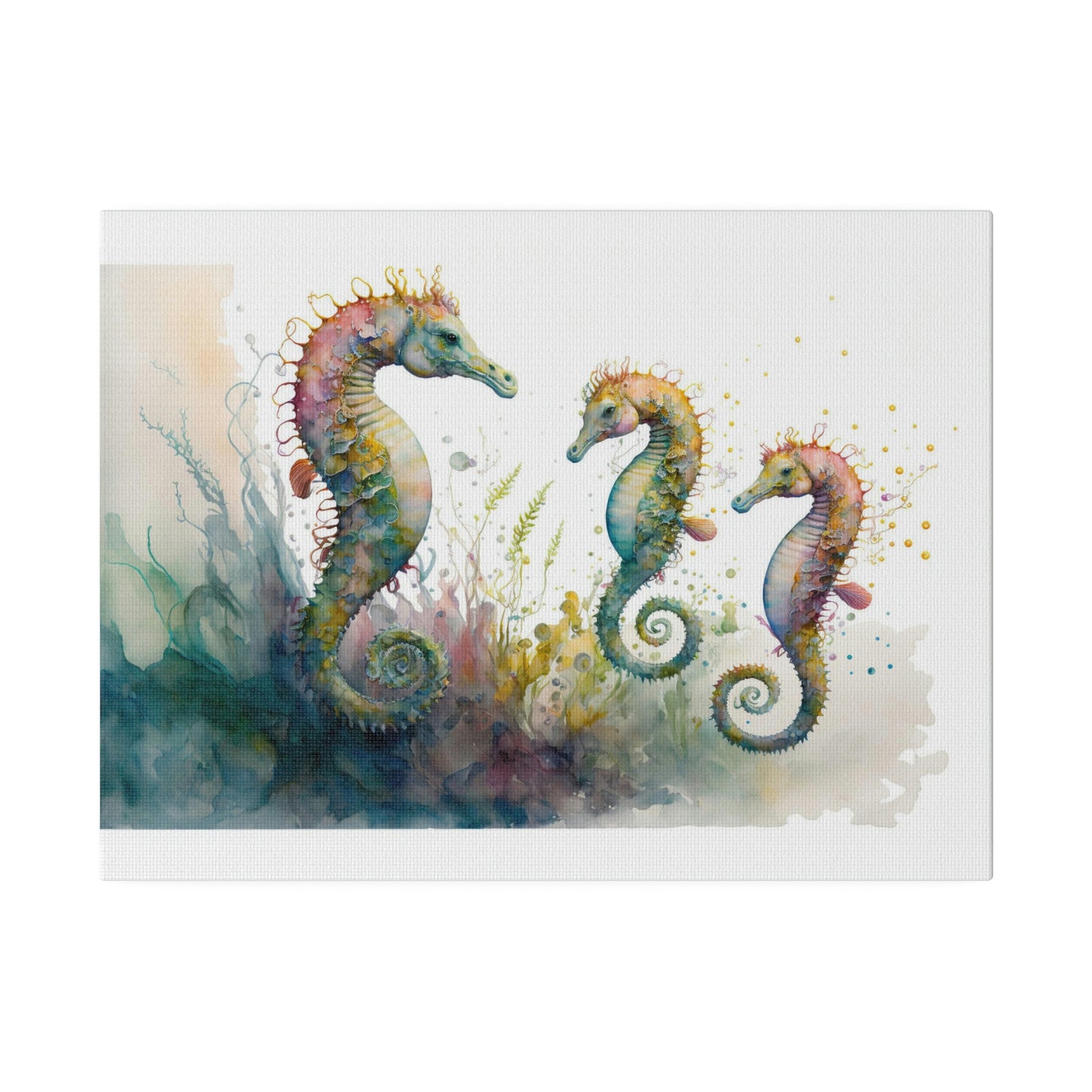 Watercolor 3 Seahorse painting Matte Canvas, Stretched, 0.75"