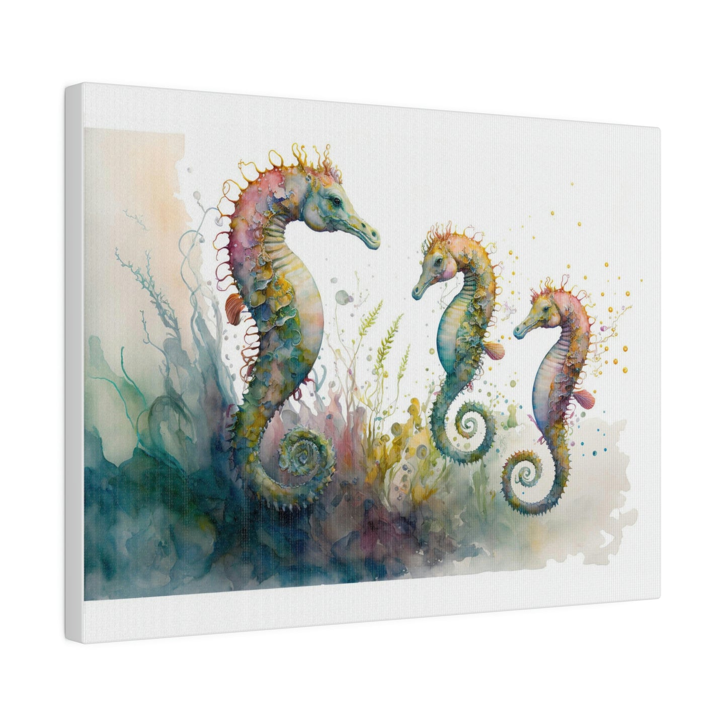 Watercolor 3 Seahorse painting Matte Canvas, Stretched, 0.75"